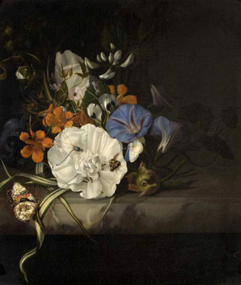 Rachel Ruysch, Nature morte avec fleurs, insectes et limace