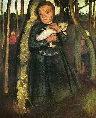 Paula Modersohn-Becker, Fille avec chat dans une forêt de bouleaux