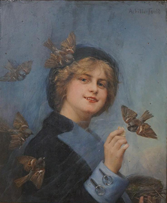 Georges Achille-Fould, Jeune femme aux moineaux