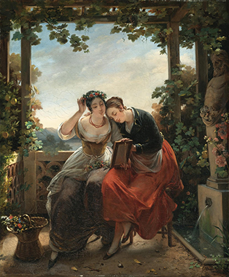 Hortense Haudebourt Lescot, deux jeunes femmes s'admirant dans un miroir