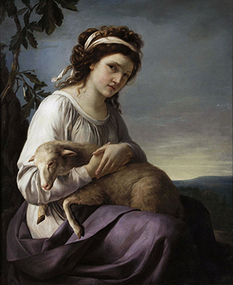 Nanine Vallain, Portrait d'une jeune femme tenant un agneau