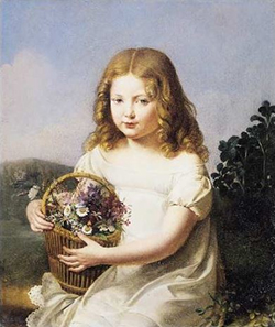 Rosalie Delafontaine, Portrait de jeune fille au panier de fleurs sur fond de paysage