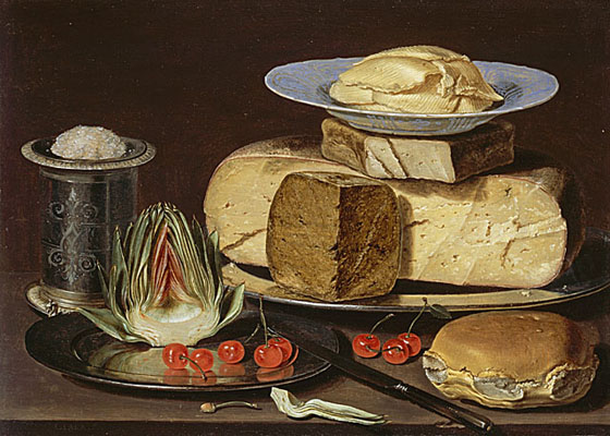 Clara Peeters, Nature morte avec fromage, artichaut et cerises