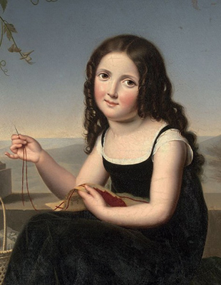 Jeanne-Élisabeth Chaudet,  La jeune brodeuse dans une loggia