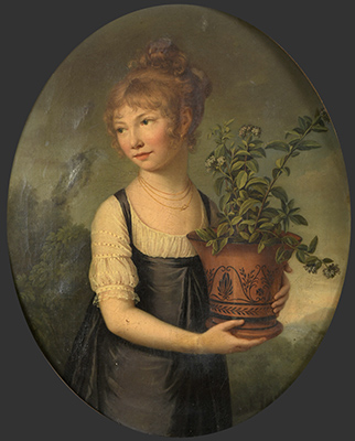 Marie-Élisabeth Lemoine, Portrait présumé de Madame Larsonnier née Edmée Gabiou, sœur de Rosalie Ferry, en petite fille au vase de fleurs étrusque