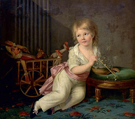 Marie-Élisabeth Lemoine, Portrait présumé d'Henri Gabiou, avec une charrette de jeux, jouant à faire des bulles